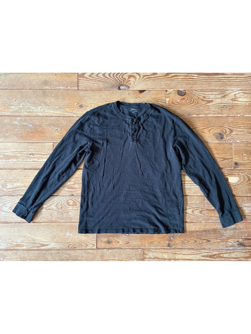 Vince Black 100% Cotton Long Sleeve Henley Shirt Men’s Medium